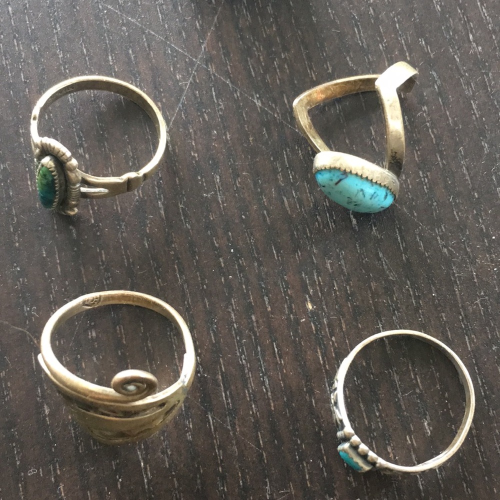 Turquoise golden choker .925 sterling silver rings - Picture 4 of 14